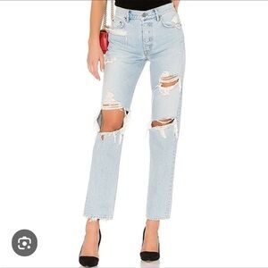 Girlfriend Collective Blue Boyfriend Jeans Distressed